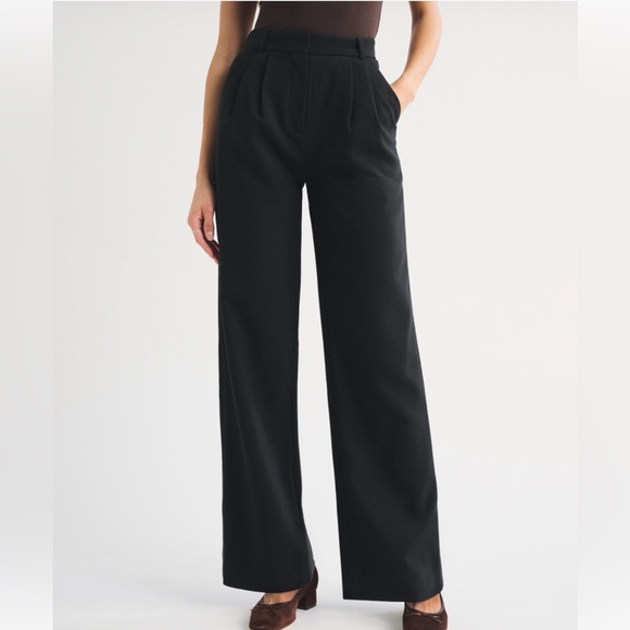 Abercrombie & Fitch Pants - Abercrombie & Fitch Black Sloane Tailored Wide-Leg Pants Curve Love SZ 33/16 R